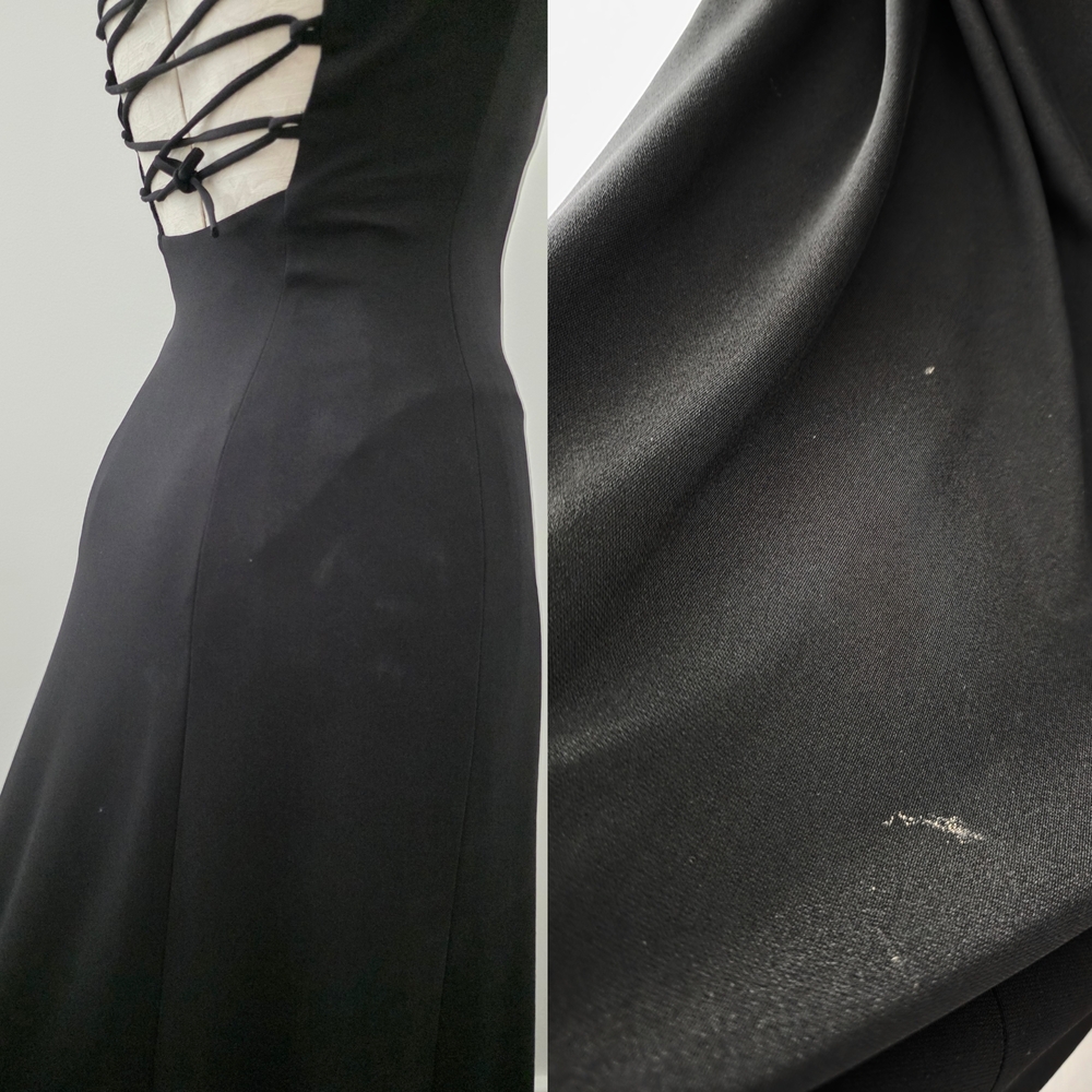Vintage Gold Label Caché Black Corset Back Maxi Dress 90s Whimsigoth Sirencore P - Picture 6 of 7